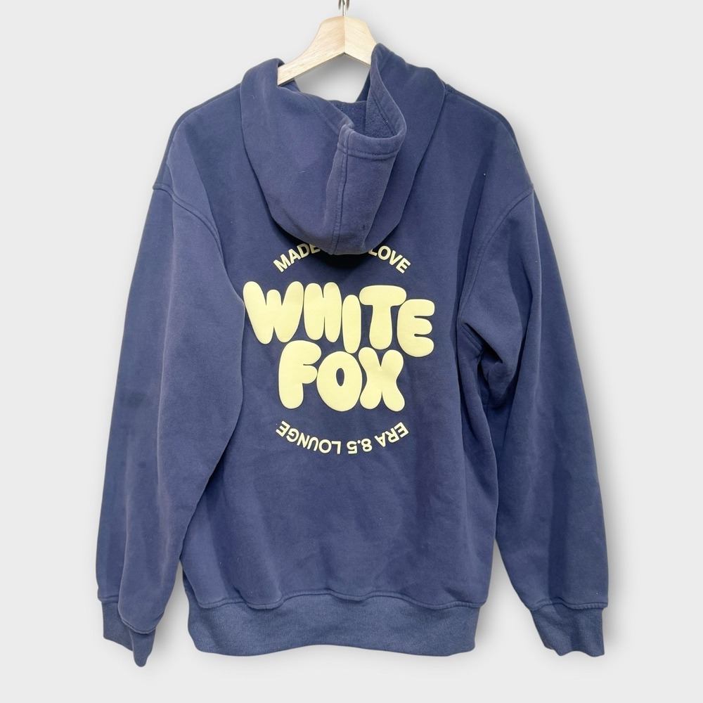 White Fox With Love For You Oversized Hoodie Navy S/M Faded Loungewear